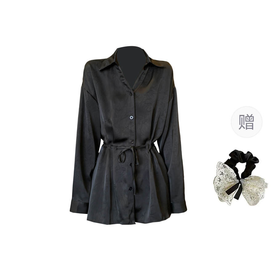 CPAURA Shirts Women's Black+Hair Tie Comes With V Neck Moderate Other