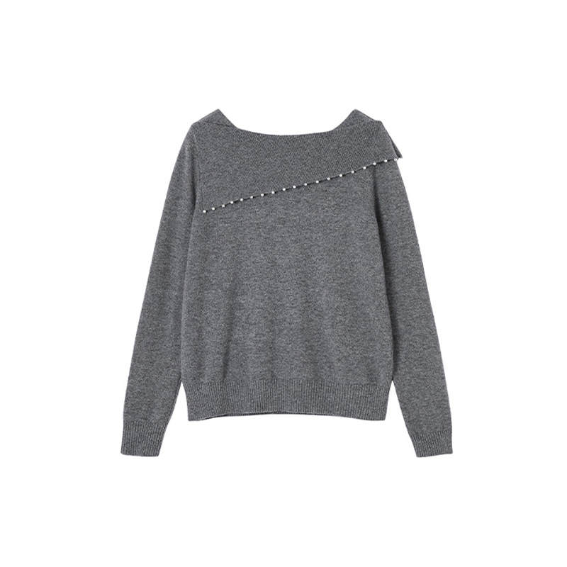 XIANGYING Knitwear Women's Medium Gray Boat Neck Moderate Base Layer