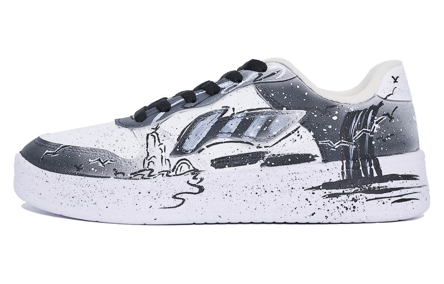 Li-Ning Li Ning Floating Boat Height Increasing Abrasion Resistant Slip Resistant Low top Skateboard Shoes Unisex Black White