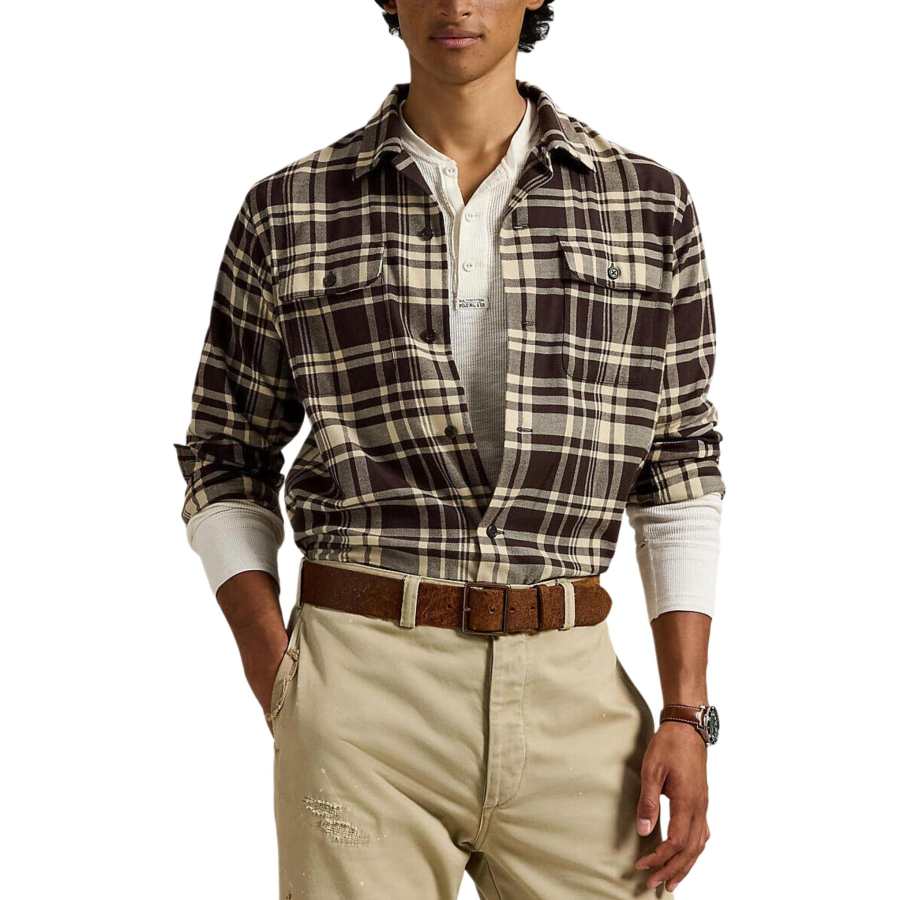 Polo Ralph Lauren Shirts Men's Nutmeg Brown Lapel Moderate Other
