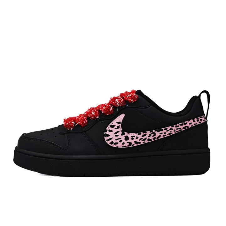 Nike Nike Court Borough2 Berry Red Leopard Print Synthetic Leather Lightweight Cushioning Slip Resistant Low top