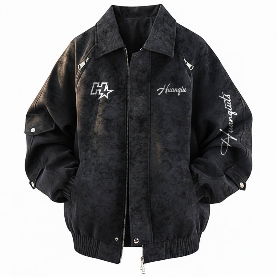 HUANQIU Leather Jackets Unisex Lapel Thickened