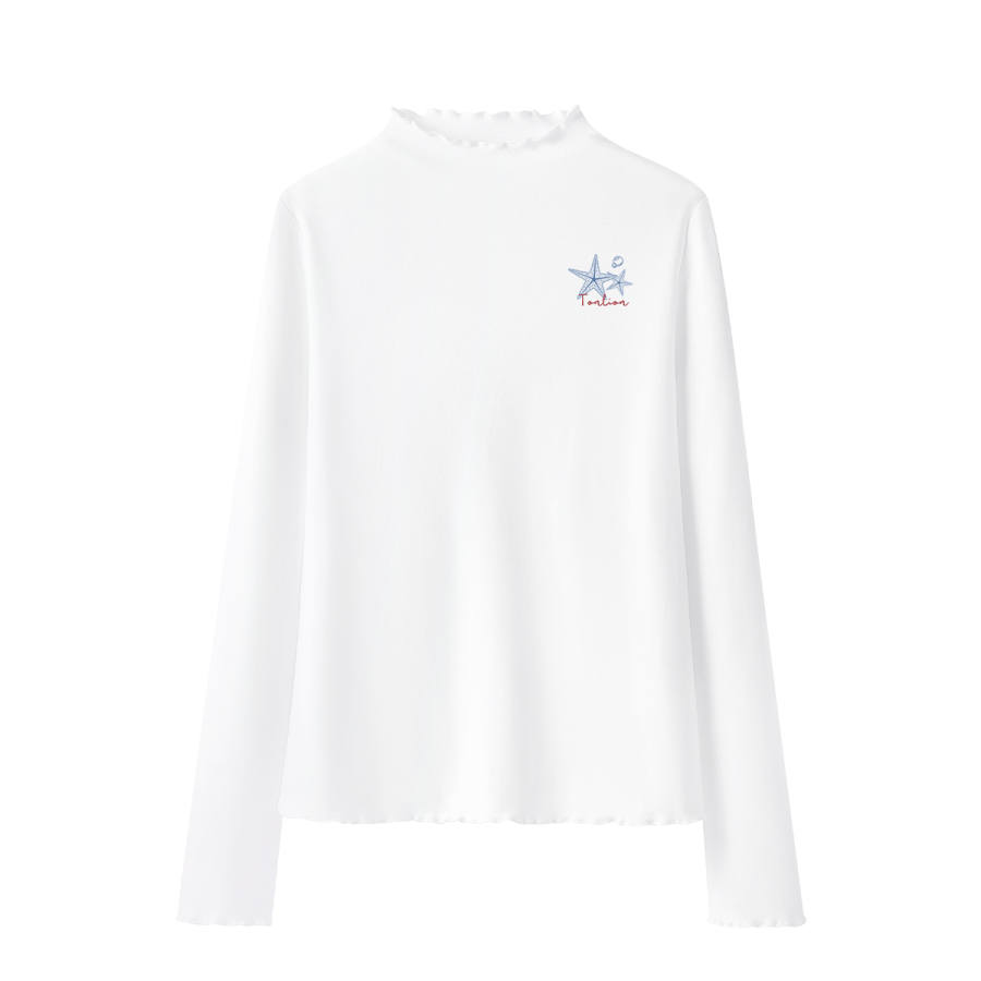 Tonlion T Shirts Women's Half Turtleneck Moderate Straight Fit