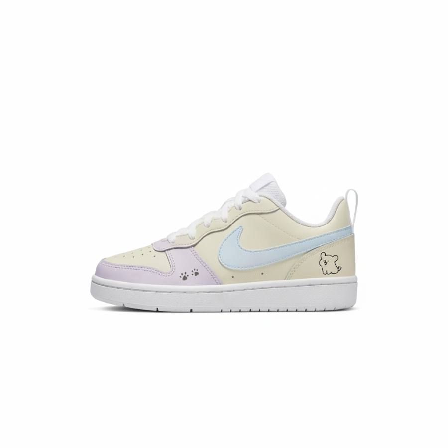 Nike Nike Court Borough 2 Milk Taro Bear Leather Abrasion Resistant Slip Resistant Low top Cute Style Skateboard Shoes