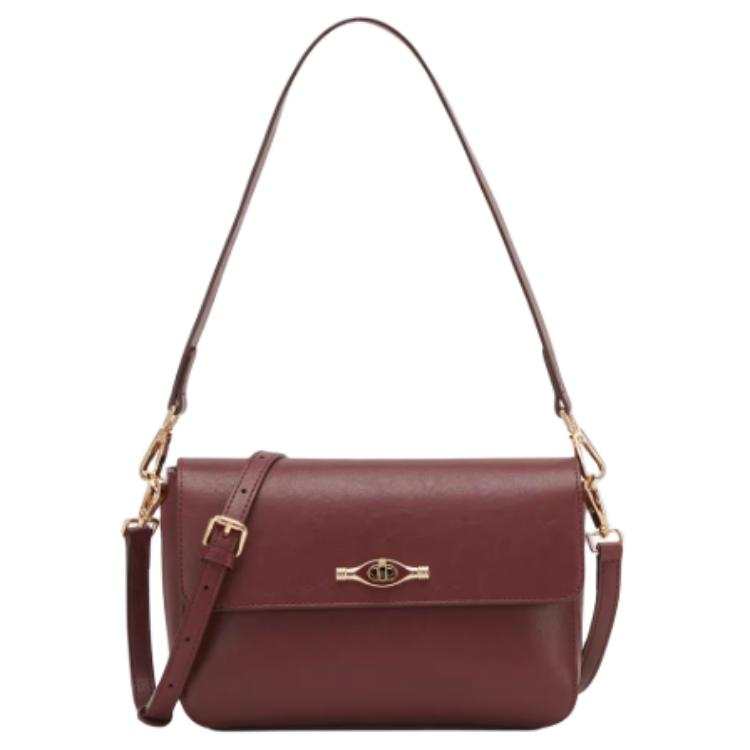 YEARCON Cow Leather, Textile, Synthetic Leather Shoulder Bag Women's Burgundy/Ecru