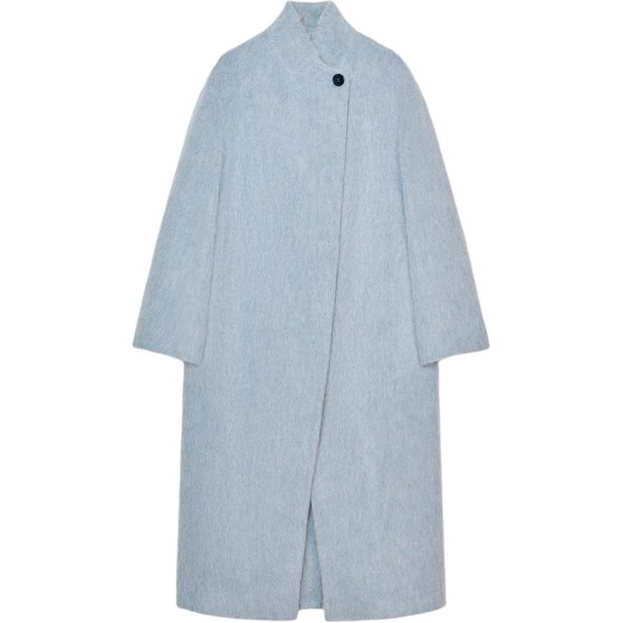 ZARA ZW Coats Women's Sky Blue Stand Collar Moderate Straight Fit