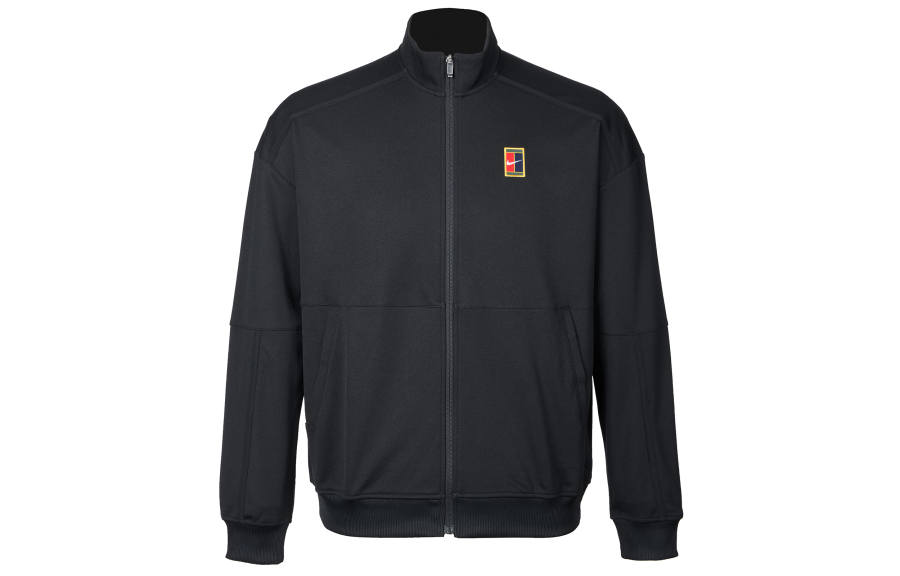 Nike Nike CourtHeritage Stand Collar Zipper Front Fleece Lined Long Sleeved Shirt Jacket Men's Black/Black