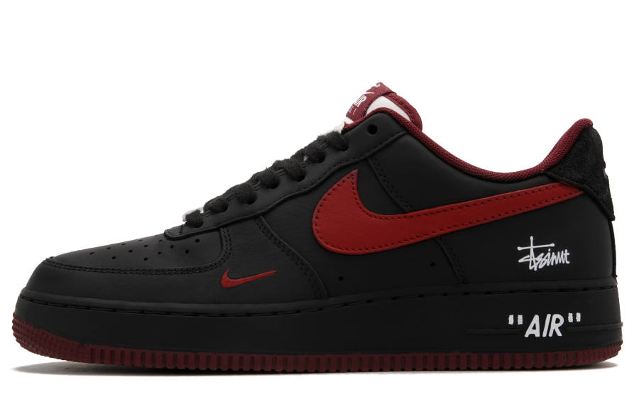 Nike Nike Air Force 1 Black With Red Stitching Abrasion Resistant Low top Skateboard Shoes Men's Black