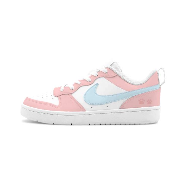 Nike Custom Nike Court Borough 2 Pink Claw Bubble Leather Cushioning Abrasion Resistant Slip Resistant Low top