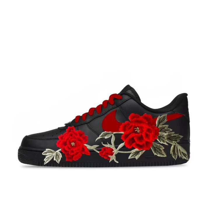 Nike Nike Air Force 1 Red Peony Black Warrior, Vintage Premium, Exquisite And Elegant Leather Trendy Height Increasing