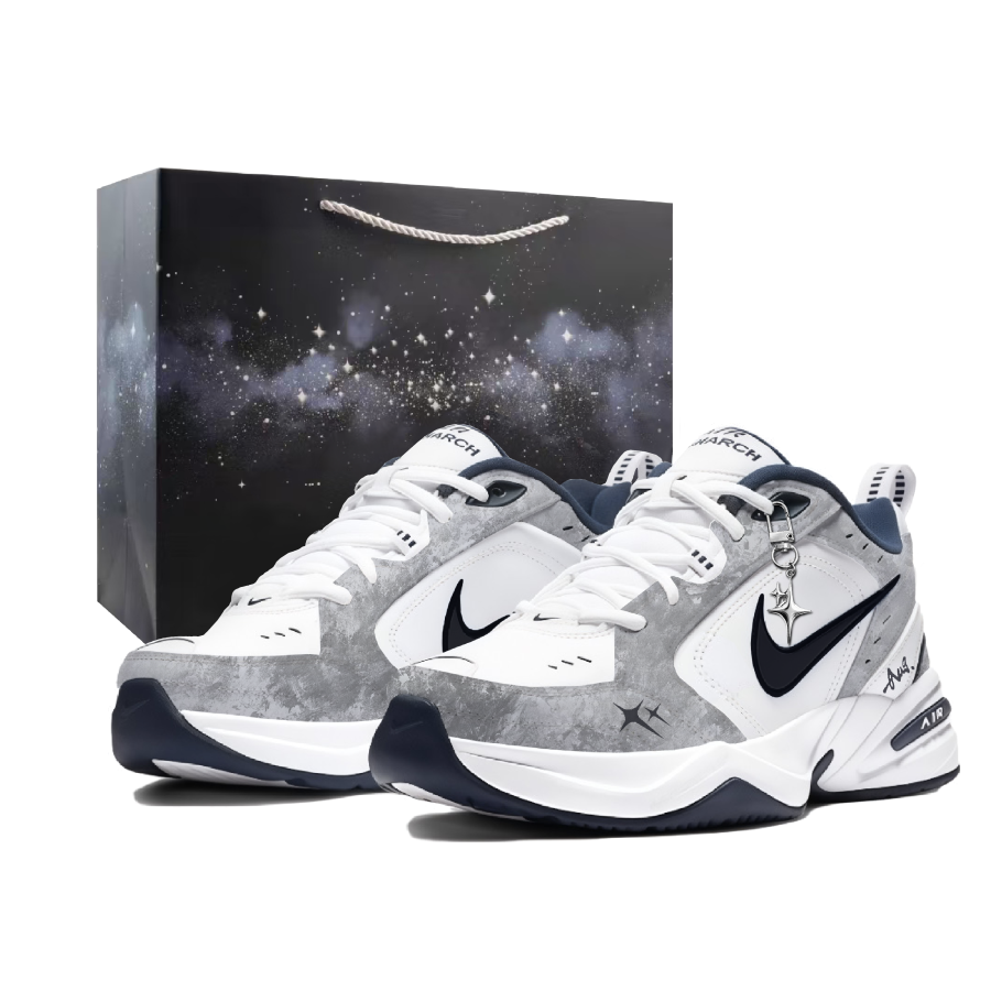 Nike Nike Air Monarch 4 Misty Night Star Textile, Leather Low top Chunky Sneakers Men's White Gray