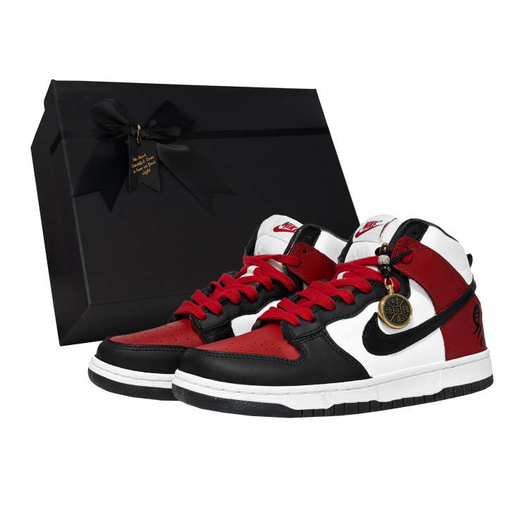 Nike Nike Dunk Red Fiery Colt Synthetic Leather Abrasion Resistant Breathable High top Skateboard Shoes Unisex Black Red