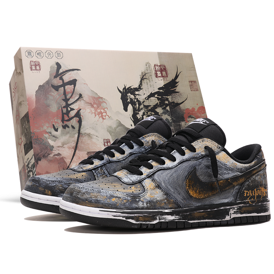 Nike Nike Big Abrasion Resistant Breathable Abrasion Resistant Breathable Low top Skateboard Shoes Men's Black Gold