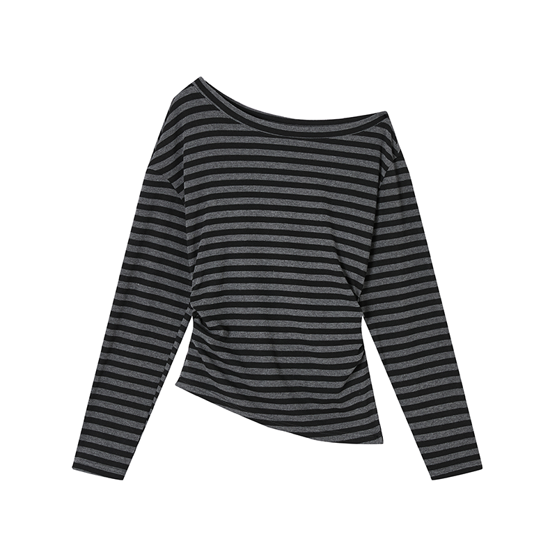 XIANGYING T Shirts Women's Asymmetrical Collar Moderate Nipped In Waist