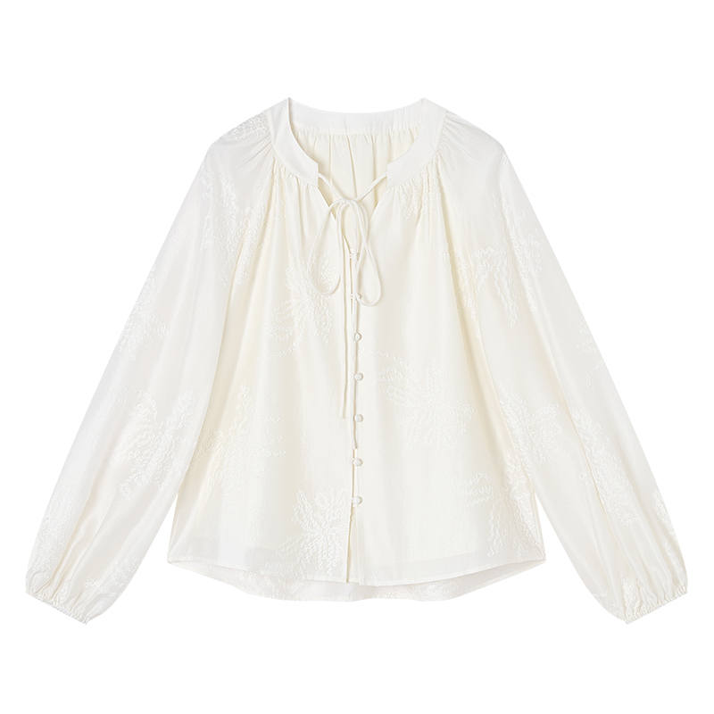 XIANGYING Shirts Women's Heron White V Neck Thin Shirt
