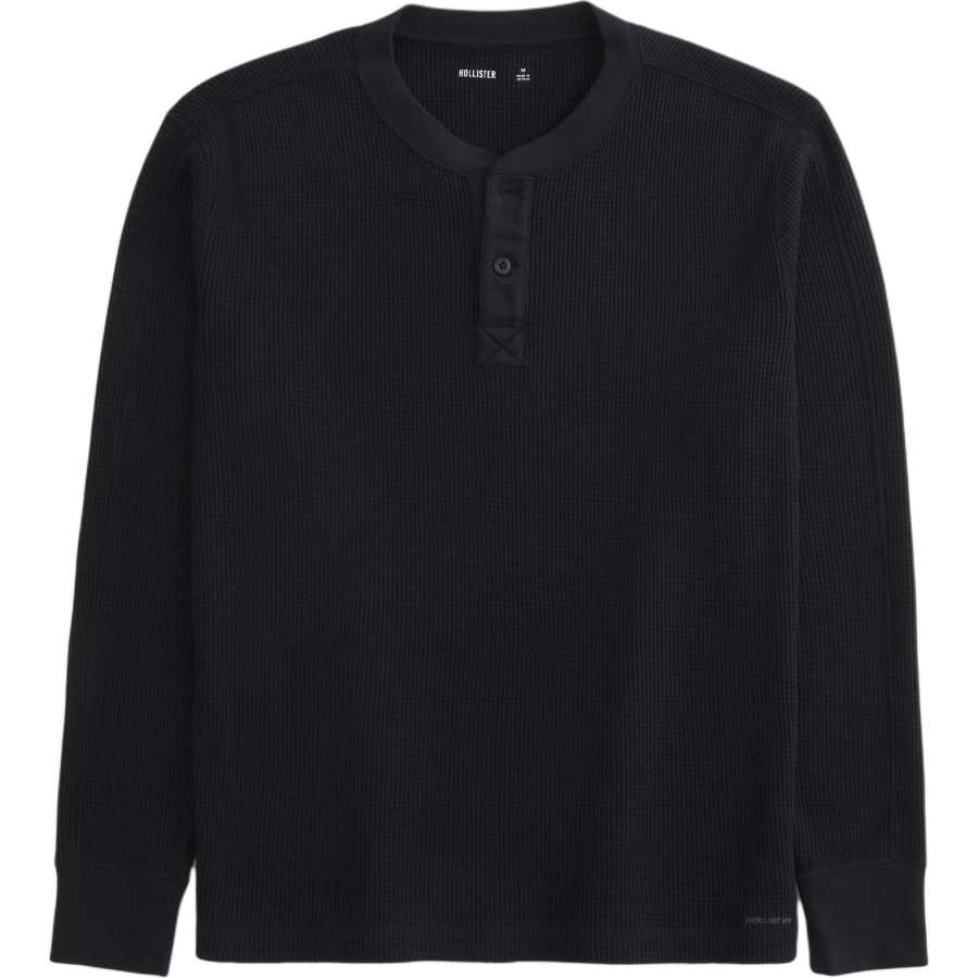 Hollister/ T Shirts Men's Black Henry Collar Moderate Straight Fit