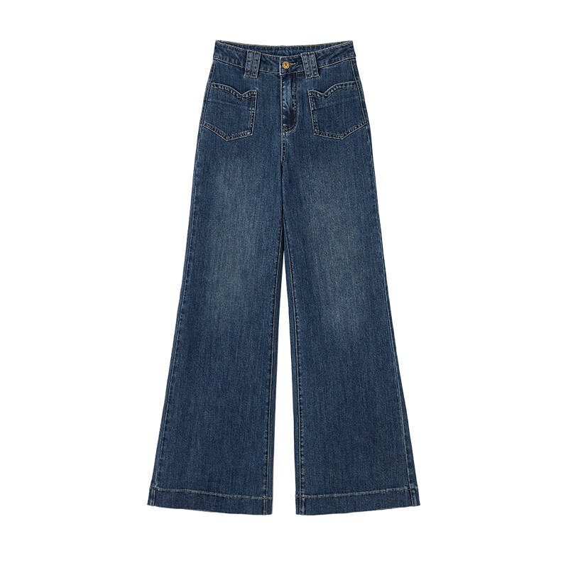 XIANGYING Jeans Women's Denim Blue Moderate Flared Pants