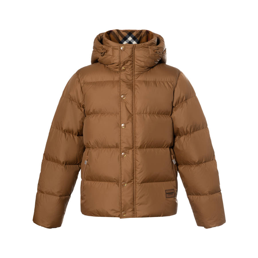 Burberry Down Jackets Men's Dark Birch Brown Hooded Non Detachable Moderate Straight Fit