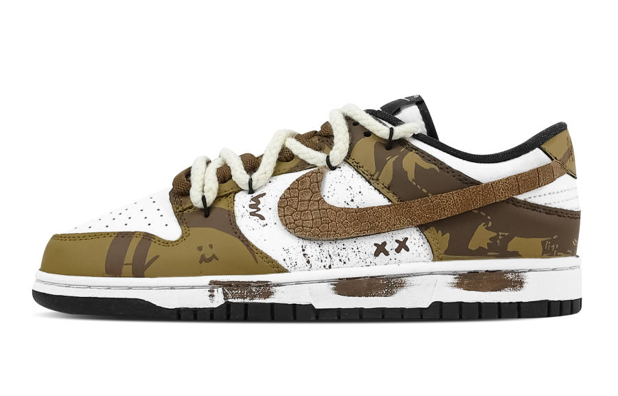 Nike Nike Dunk Maps Street 2 Leather Slip Resistant Abrasion Resistant Low top Skateboard Shoes Brown White Kids'
