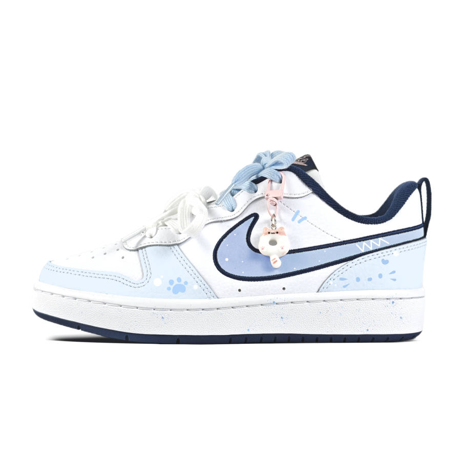 Nike Nike Court Borough Blue Cat Paw Abrasion Resistant Slip Resistant Skateboard Shoes White Teenagers