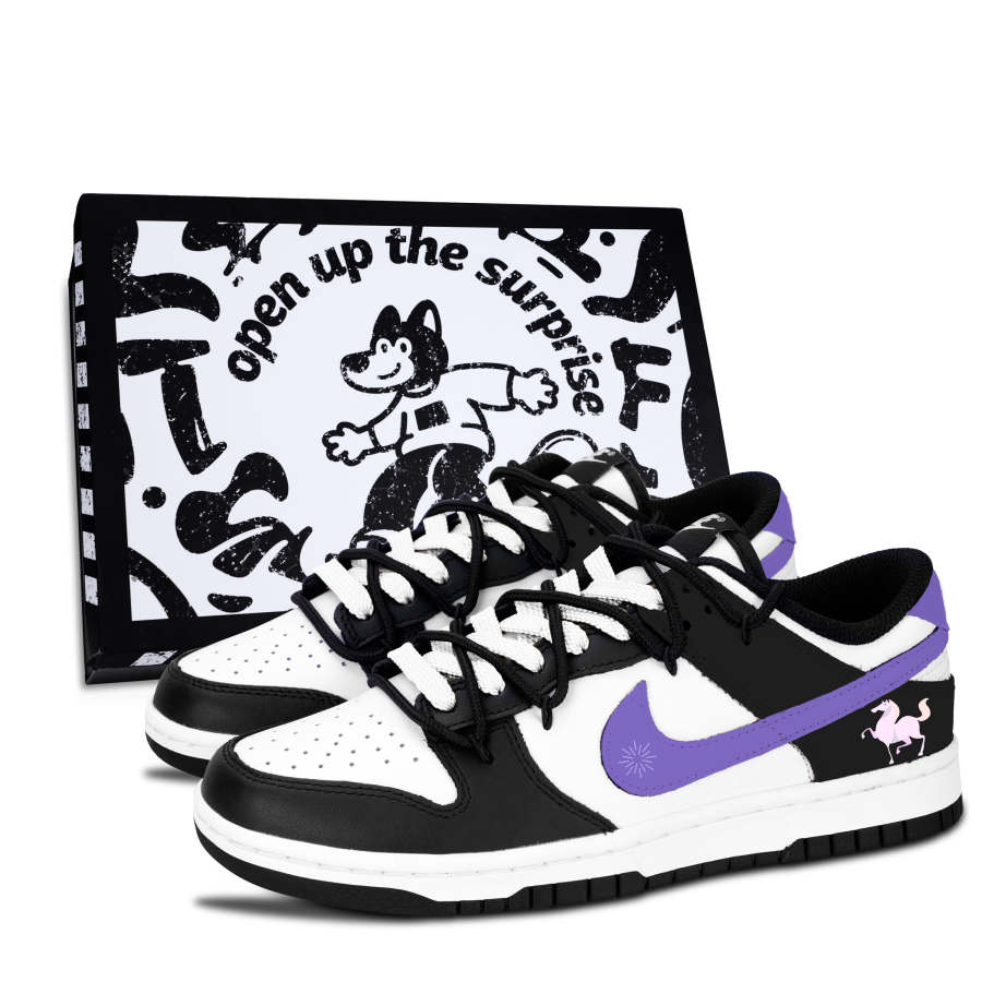 Nike Nike Dunk Black & White Panda, Purple Gallop New Fortune Abrasion Resistant Slip Resistant