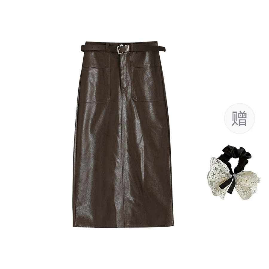 CPAURA Leather Long Skirt Women's