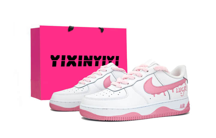 Nike Nike Air Force 1 Pink Fluffy Cloud Slip Resistant Cushioning Abrasion Resistant Low top Kids' Skateboarding Shoes Pink