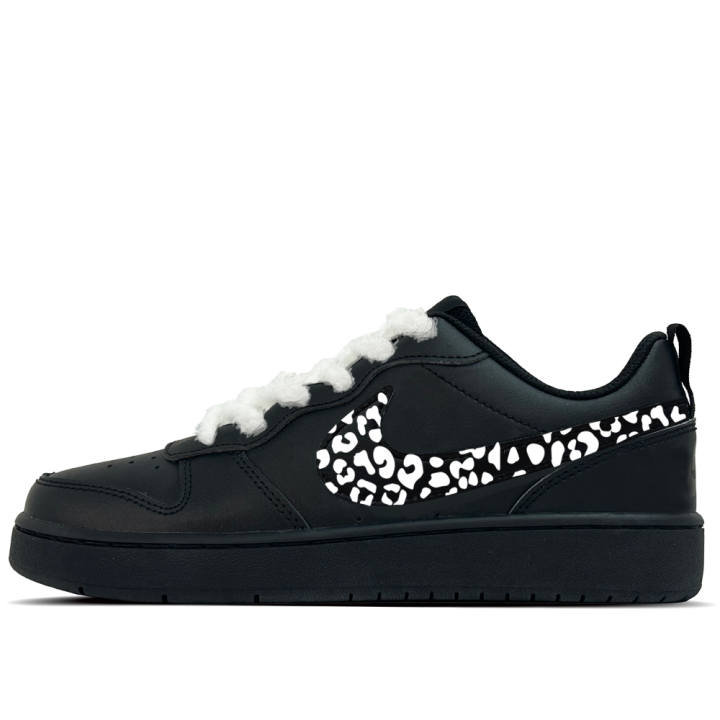 Nike Nike Court Borough Black Floral Print Leather Slip Resistant Abrasion Resistant Low top Kids' Skateboarding Shoes Black