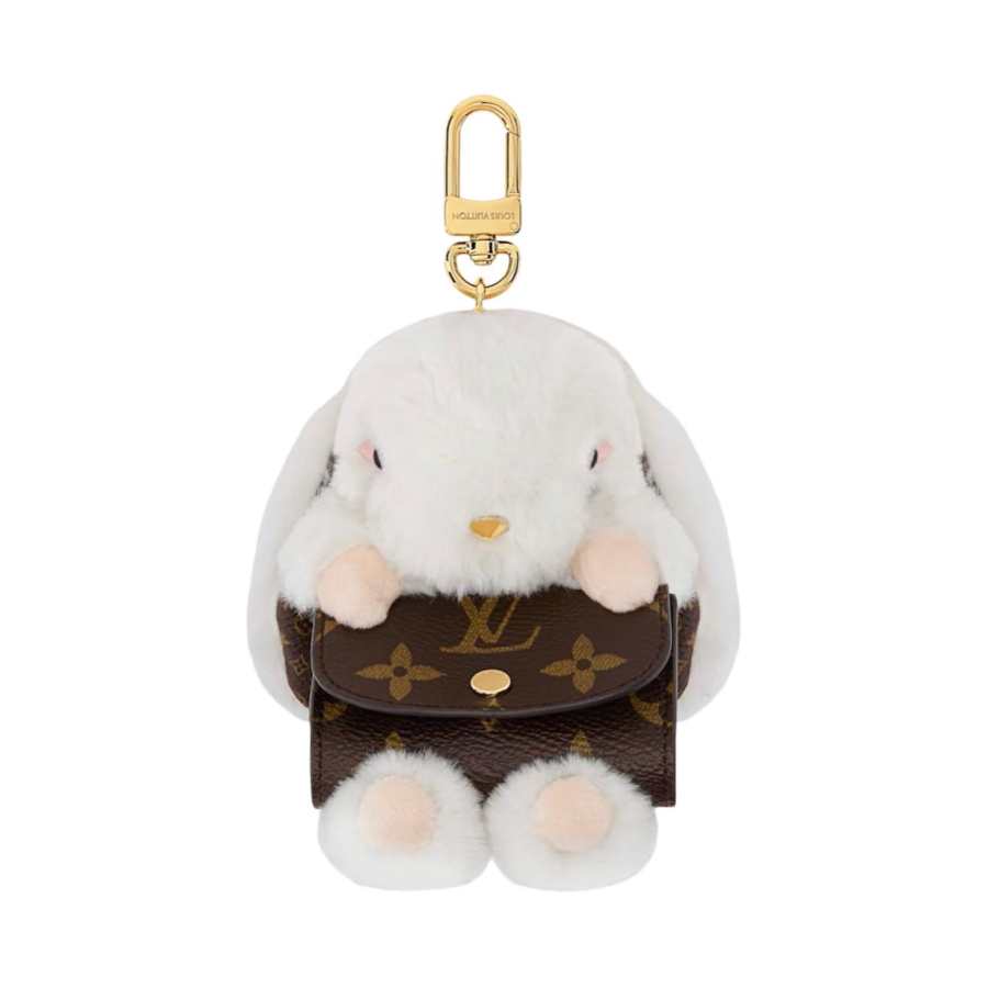 LOUIS VUITTON Monogram Coated Canvas With Faux Fur Coin Purse Women's White