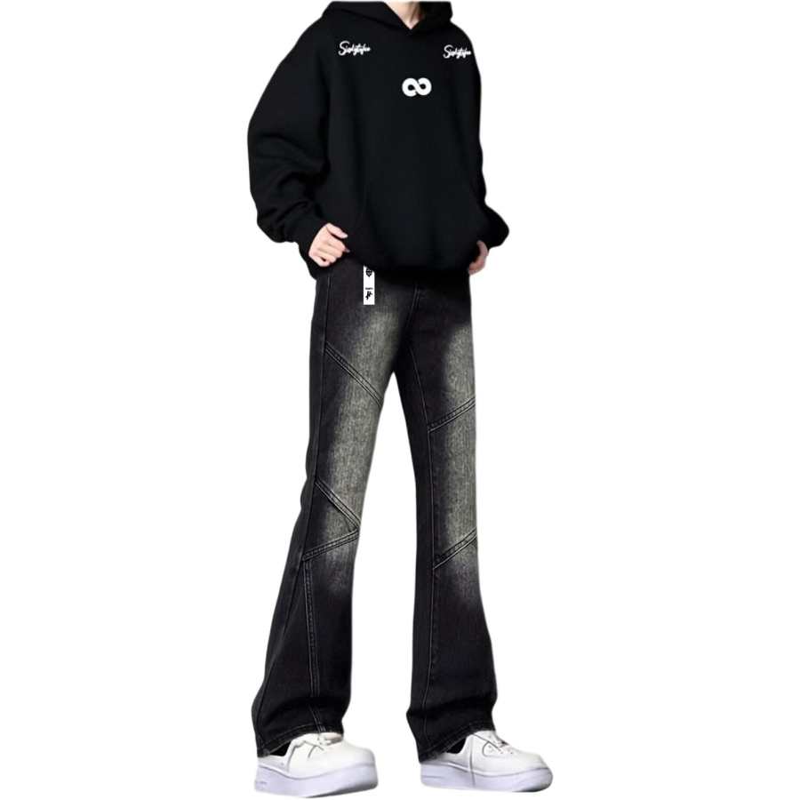 HUANQIU Jeans Unisex Moderate Scimitar Pants