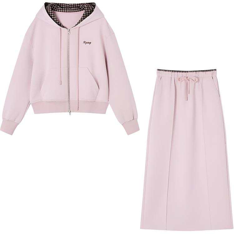 XIANGYING Two Piece Skirt Sets Women's Hooded Moderate Mid Length