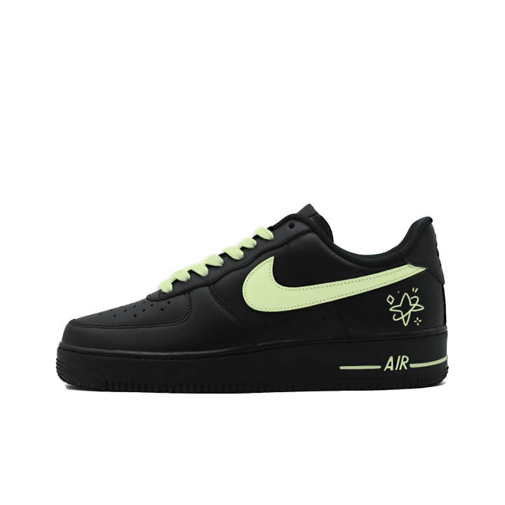 Nike Nike Air Force 1 Fluorescent Star Abrasion Resistant Slip Resistant Low top Skateboard Shoes Unisex Black Yellow