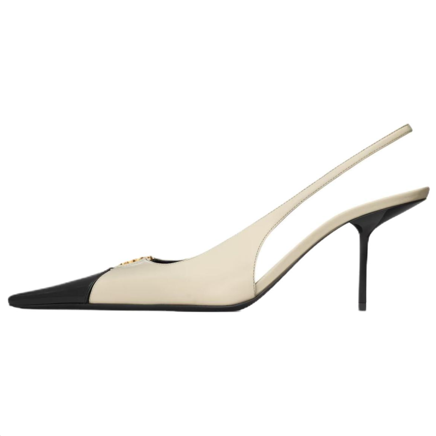 SAINT LAURENT BABYLONE BRETEUIL Sheepskin Slim Heel High Heels 7.5cm Women's Black White