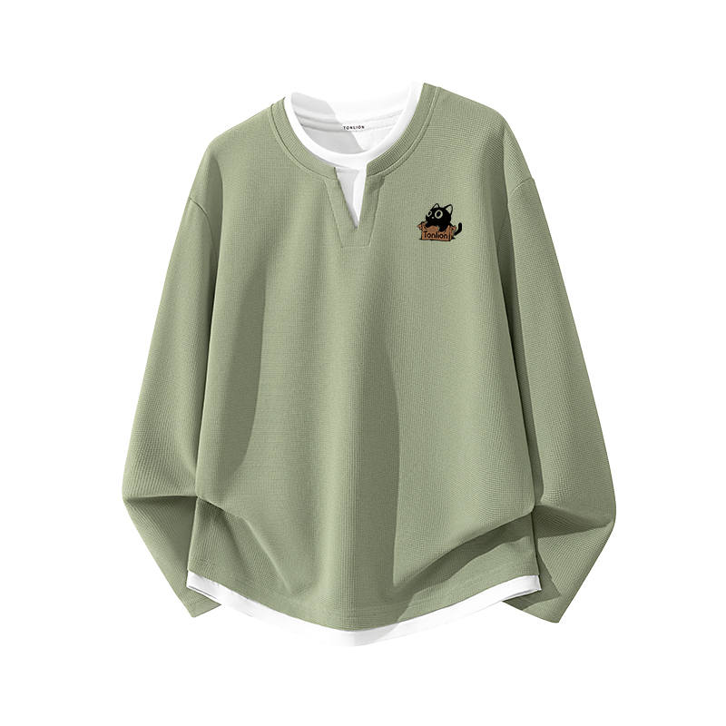 Tonlion T Shirts Unisex Crew Neck Moderate Mock Two Piece