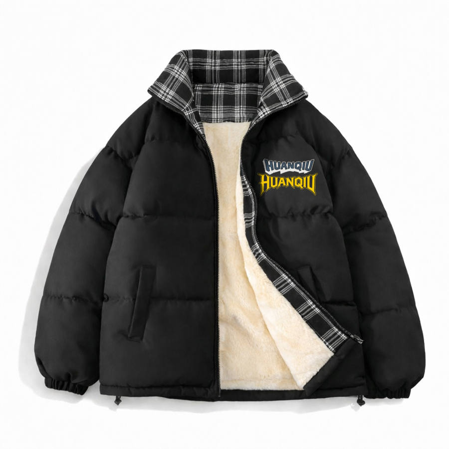HUANQIU Puffer Jackets Unisex Stand Collar Fleece Lined Padded Puffer Jacket