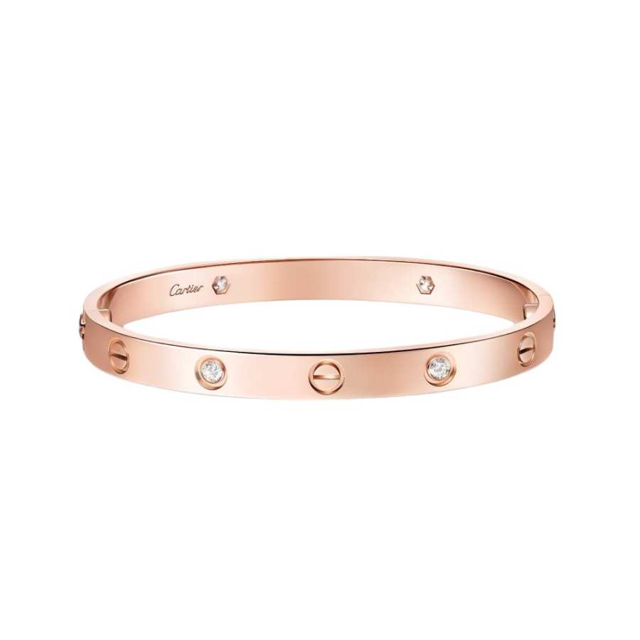 CARTIER LOVE 18K Gold Diamond Bangles Unisex Rose Gold