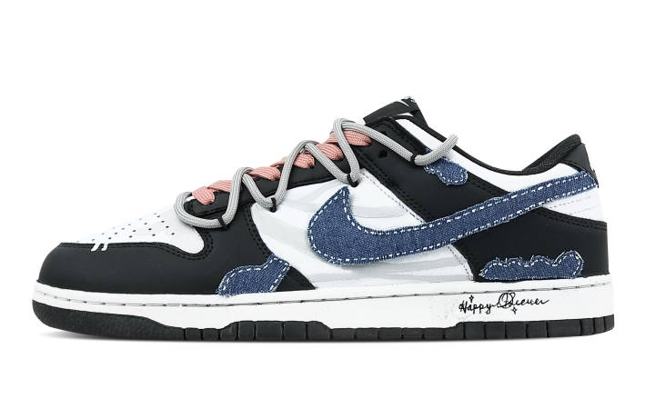 Nike Nike Dunk Cow Order 2 Leather Slip Resistant Abrasion Resistant Low top Skateboard Shoes Black White Kids'