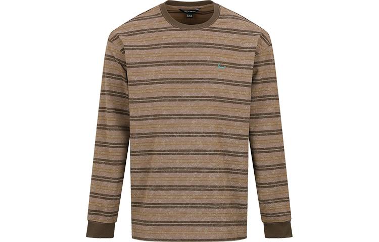 URBAN REVIVO T Shirts Men's Light Red Brown Stripes Crew Neck