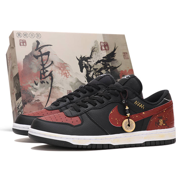 Nike Nike Big Abrasion Resistant Breathable Low top Skateboard Shoes Men's Black Red