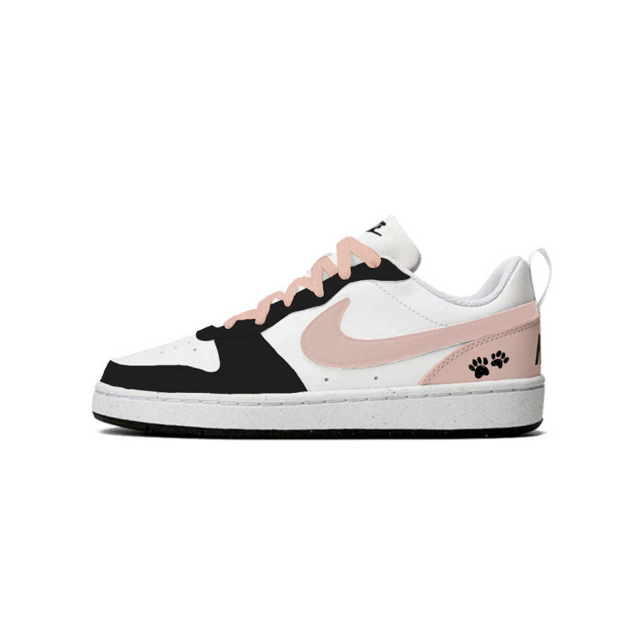 Nike Nike Court Borough Pink Ink Black Sugar Cat Print Low top Kids' Skateboarding Shoes Black White Pink Teenagers