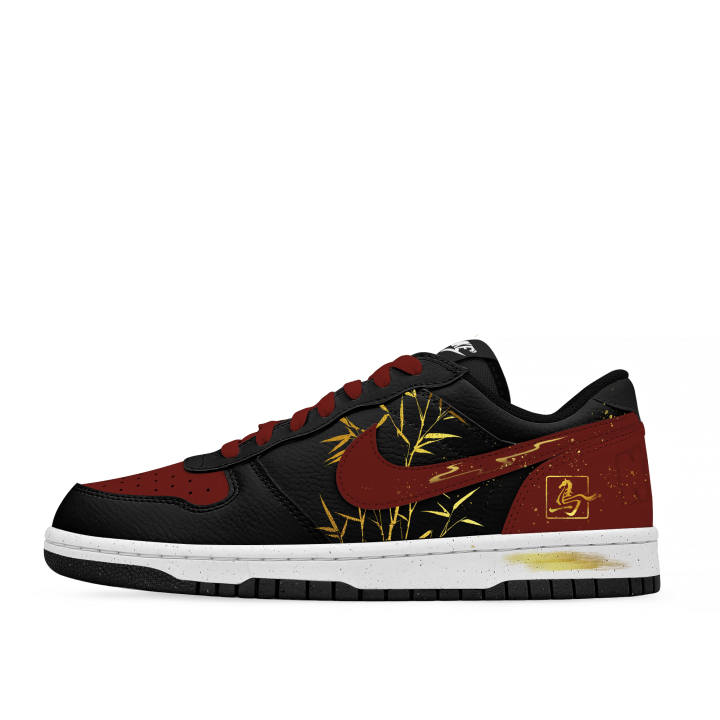 Nike Nike Big Low Lu Cushioning Abrasion Resistant Slip Resistant Low top Skateboard Shoes Unisex Black Red Gold