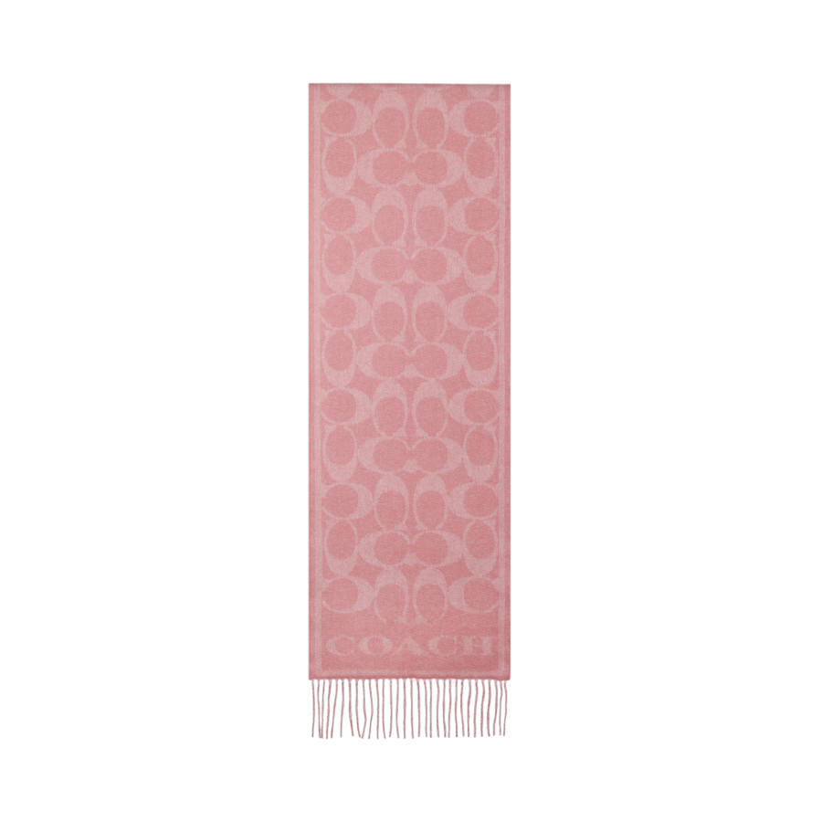 COACH Brand Logo Cashmere Knit Scarves Unisex Authentic Pink