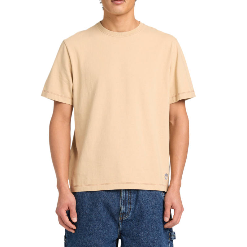 Timberland T Shirts Unisex Beige Crew Neck Moderate Straight Fit