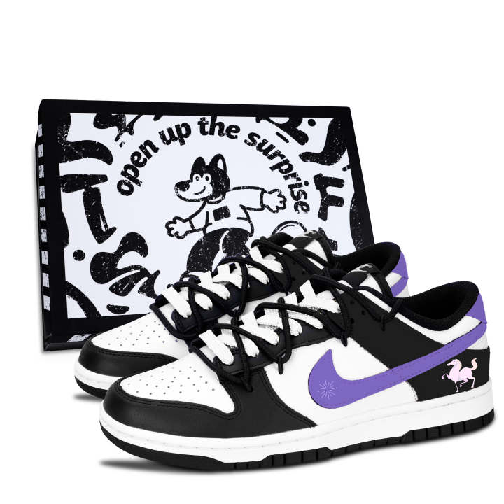Nike Nike Dunk Black & White Panda, Purple Gallop New Fortune Abrasion Resistant Slip Resistant