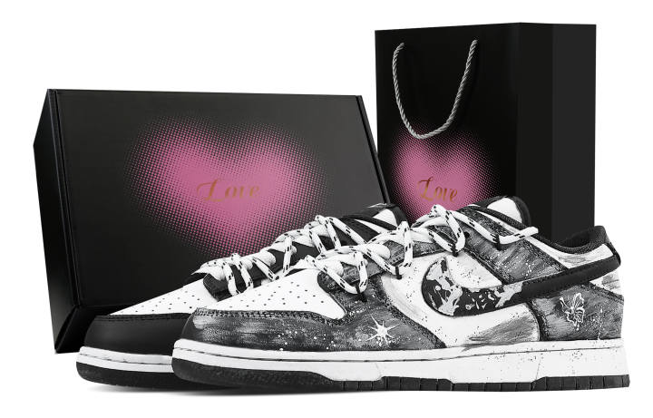 Nike Nike Dunk Star Butterfly Heart Box Slip Resistant Abrasion Resistant Low top Skateboard Shoes Unisex Gray White
