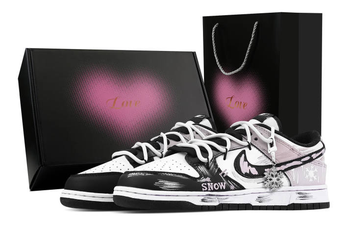 Nike Nike Dunk Cherry Snow Dance 2 Heart Box Leather Slip Resistant Abrasion Resistant Low top Skateboard Shoes Black Pink