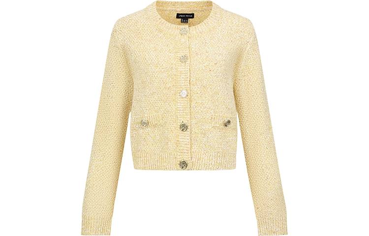 URBAN REVIVO Sweaters Women's Beige Yellow Crew Neck Moderate Cardigan