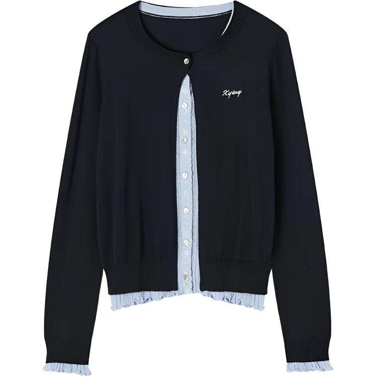XIANGYING Knitwear Women's Crew Neck Thin Mock Two Piece