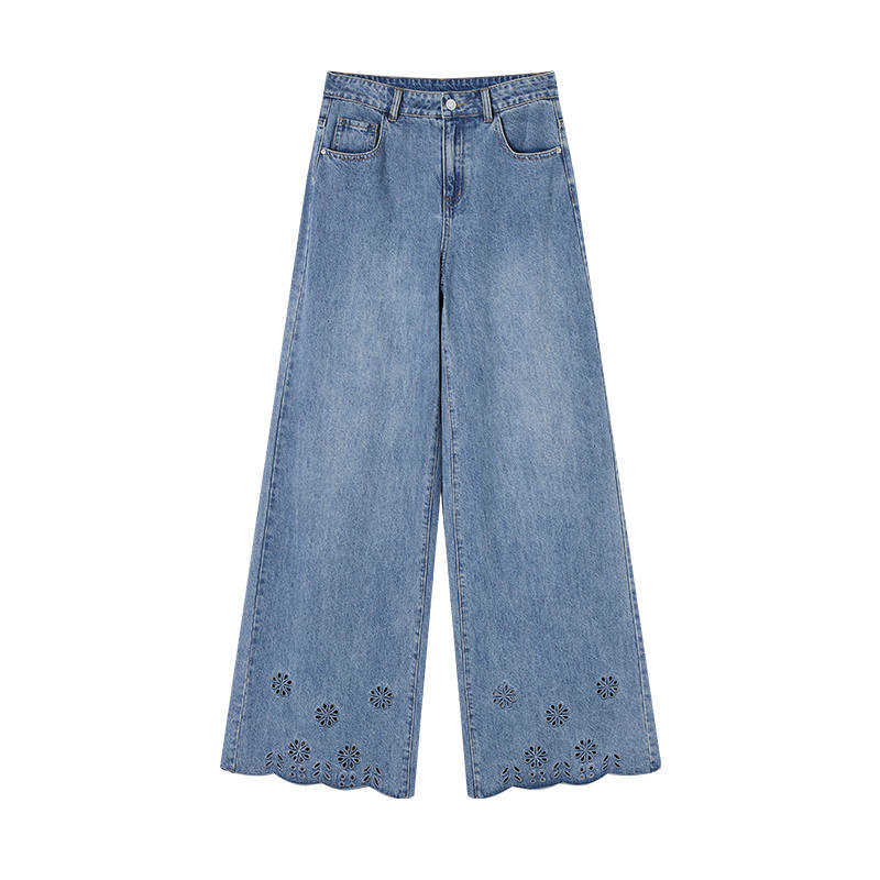 XIANGYING Jeans Women's Denim Blue Moderate Wide Leg Pants