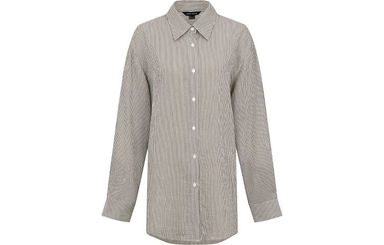 URBAN REVIVO Shirts Women's Brown Stripes Lapel Moderate Shirt